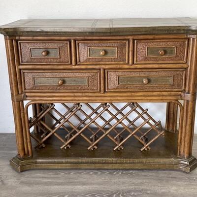 Mid Century Bamboo & Rattan Console Cabinet