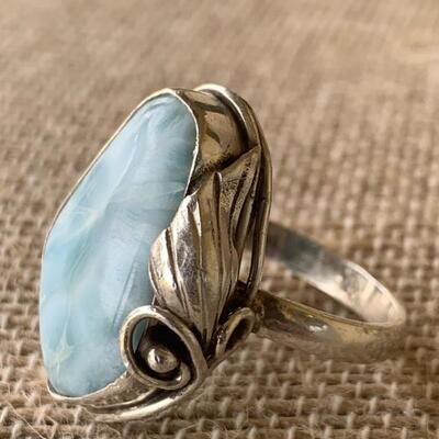 Sterling Silver and Larimar Ring Size 6.5