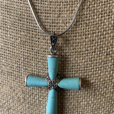 Sterling Silver and Turquoise Cross Necklace