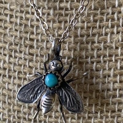 Sterling Silver Bee Necklace with Turquoise