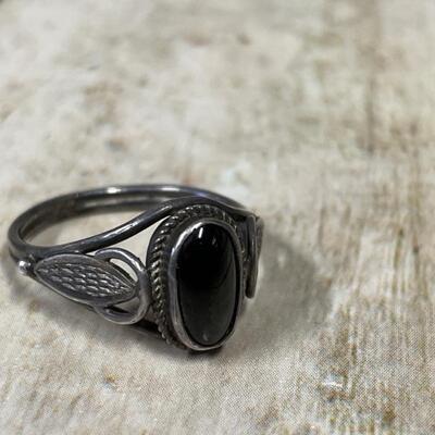 925 Silver Ring with Black Nephrite Stone Size 6