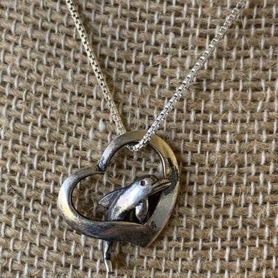 Sterling Silver Dolphin Heart Necklace