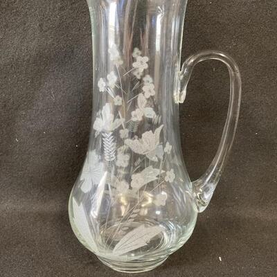 Elegant Etched Crystal Vase with Applied Handle