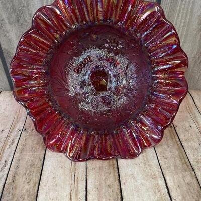 Northwood Carnival Glass Red Good Luck Bowl