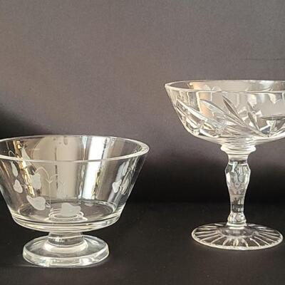 (2) Cut Crystal Compote & Etched Footed Bowl