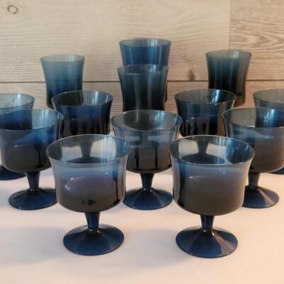 (9) Mid Century Blue Goblets in 3 Sizes