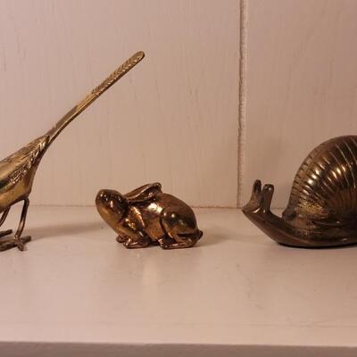 (3) Mid Century Solid Brass Figurines-Bird, Snail, and Rabbit