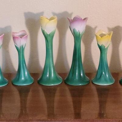 (6) Neiman Marcus Ceramic Tulip Candlesticks-Japan