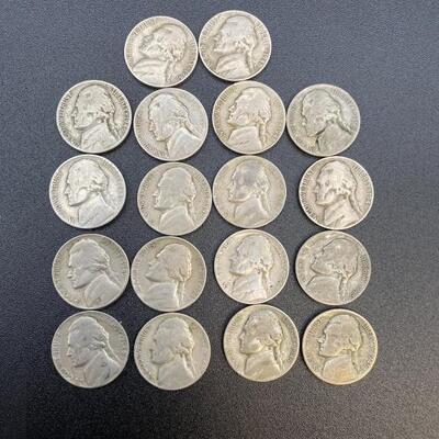 Lot of 18 Jefferson Nickels includes some War