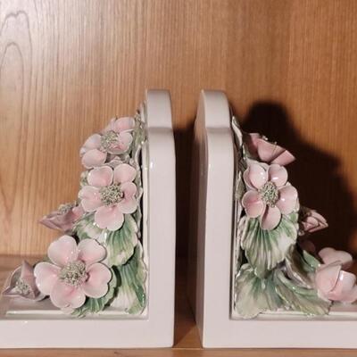 Vintage OGG Italy Porcelain Flower Bookends