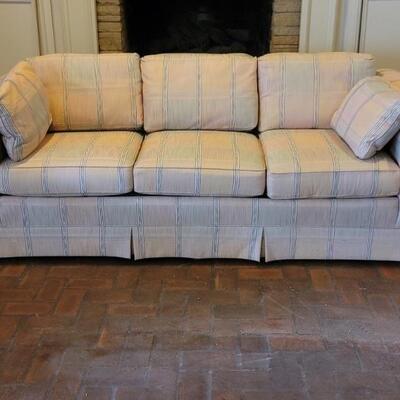 Traditional 3 Cushion Sofa with Striped Upholstery