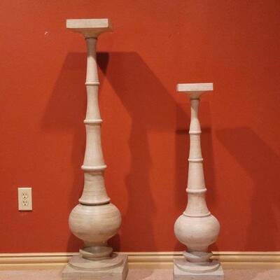(2) Floor Standing Wooden Pillar Candle Holders