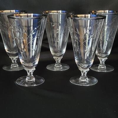 Fostoria Bridal Belle Etched Crystal Platinum Rim Iced Tea Goblets