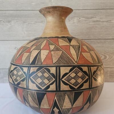 Vintage Navajo Signed Acoma Poychrome Gourd Vase
