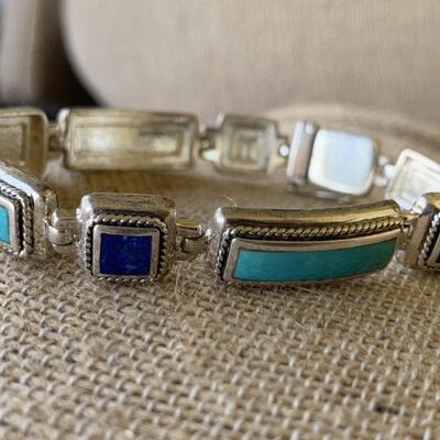 Sterling Silver Bracelet with Lapis and Turquoise