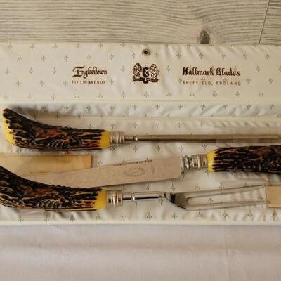 Vintage Chef Carving Set with Faux Antler Handles