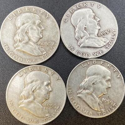 (4)1959 P Franklin Silver Half Dollars