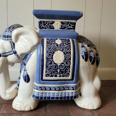 Blue & White Painted Ceramic Elephant Plant Stand