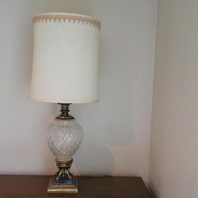 Vintage Crystal Lamp with Marble & Brass Base