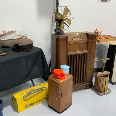 Miter Box, Childâ€™s refrigerator, Fan, floor model Radio, press
