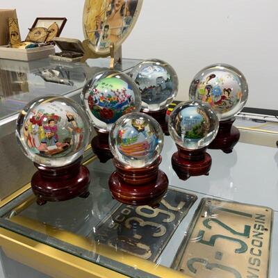 Reverse Painted Glass Globes, Wisconsin License Plates