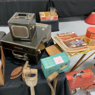 Vintage Record Player, Irons, Magazines