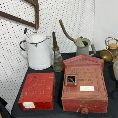 Fire Boxes, Oil Can, Enamel Kettle