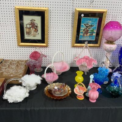 Glass Baskets, Fenton, Asian Art, Banquet Lamp