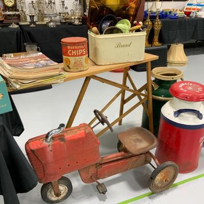 Vintage Ride-On Child’s Tractor, Magazines, Kitchen Items, Ironing Board