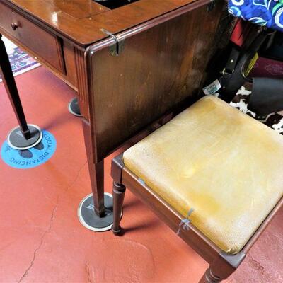 Seat Bench w/ Sewing Machine & Cabinet