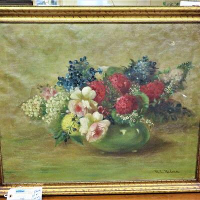 Floral Oil on Canvas signed M.L. Nadeau