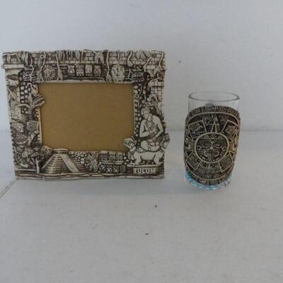 Unusual Made in Mexico Aztec-Design Picture Frame and Beer Mug
