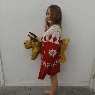 Ugly Christmas Sweater Contest Winner with Plush Reindeer (Front and Back) - Size S