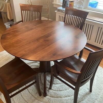  Province pattern birch/maple dining table, 4 chairs and 2 leaves by Nichols and Stone Mfg. Original 2013 cost ~$1,500.