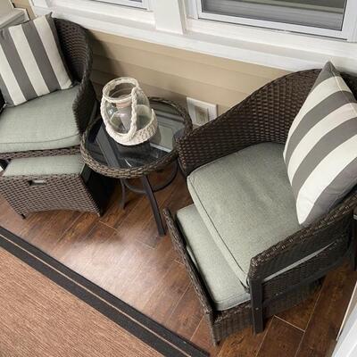 Wicker porch chairs with ottoman built in
