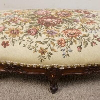 1052	FLORAL CARVED UPHOLSTERED OVAL STOOL, 27 IN X 14 IN X 10 IN HIGH
