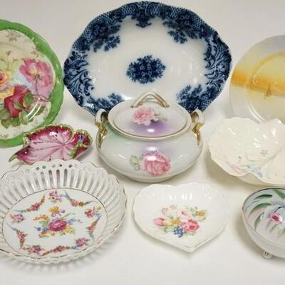 1300	9 PIECE LOT OF DECORATED CHINA, INCLUDES NIPPON, MIKASA, GERMAN, OCCUPIED JAPAN, ETC
