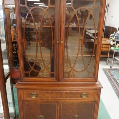 1075	CHINA CABINET, BASE HAS ONE DRAWER & 2 DOORS, INTERIOR SHELF, 36 IN WIDE X 73 3/4 IN HIGH X 17 IN DEEP
