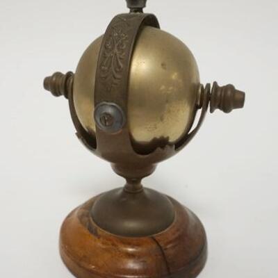 1003	VICTORIAN DESK TOP HOTEL/SERVANT BELL W/A REVOLVING SPHERE ON WOOD BASE, 6 1/2 IN HIGH
