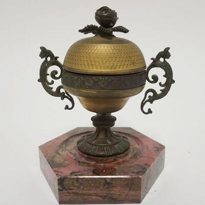 1004	VICTORIAN DESK TOP HOTEL/SERVANT BELL , URN FORM WITH ROSE TOP ON MARBLE BASE, BELL IS RUNG BY TURNING ROSE AT TOP OF BELL, 5 1/2 IN...
