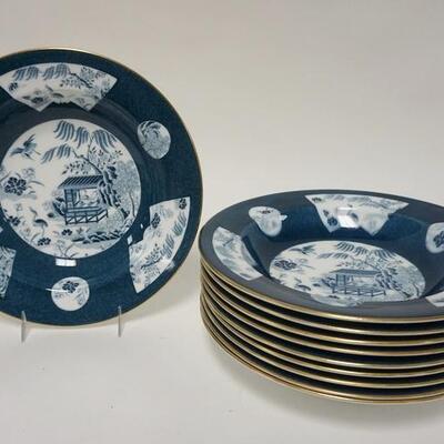 1021	GROUP OF 10 ROYAL WORCESTER BOWLS W/ASIAN THEME & GOLD RIMS MADE FOR BAILEY BANKS & BIDDLE CO, PHILADELPHIA, 9 1/4 IN
