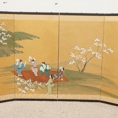 1339	SMALL 4 PART FOLDING ASIAN SCREEN, DECORATED W/LADIES DANCING, 24 1/4 IN WIDE, EACH SECTION IS 11 3/4 IN WIDE
