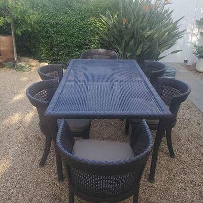 LUXURY DEDON outdoor Set for sale. Staging used only. 
DEDON table $498. (71L x 40w x 30h)
Chairs $399 ea includes all cushions.