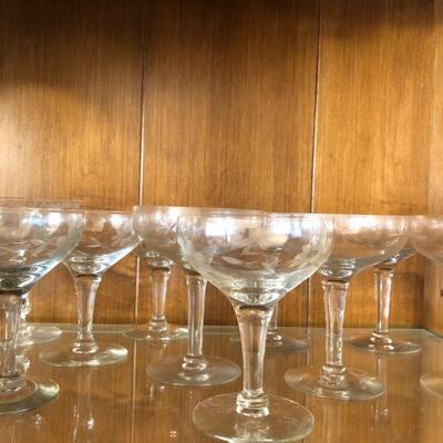 8 antique crystal champagne glasses