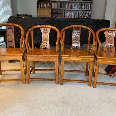 Set of 4 Antique Chinese Horseshoe Back Chairs (19.75