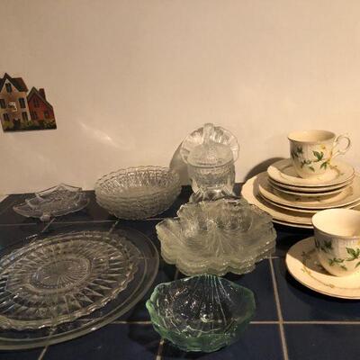 Glass Serving Dishes, Wedgewood Plates Cups and Saucers,
