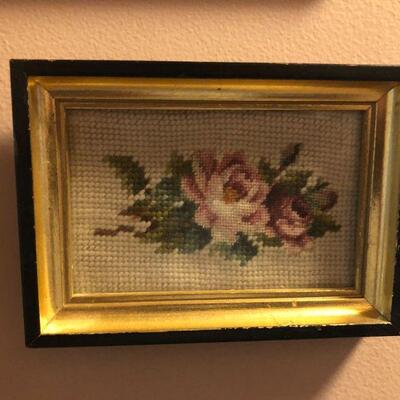 Framed Needlepoint Rose (6.7/8in x 4.7/8in)