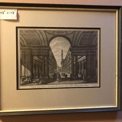 Framed Print Engraving View of the Uffizi Gallery, Florence by Giuseppe Zocchi, 19th Cent. (20.1/8in x 17.1/8in)
