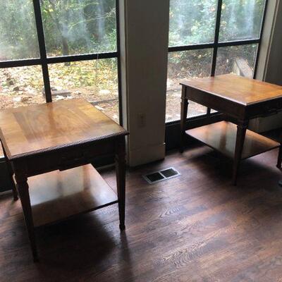 2 End Tables with Center Drawer. 22inL x 26inW x 24inH.