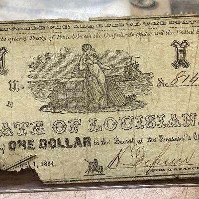 https://www.ebay.com/itm/115034631464	LRM8319 - 1864 Louisiana Confederate Note One Dollar CSA		BIN	 $19.99 
